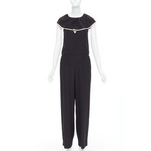 CHLOE black 100% silk crepe de chine ruffle collar jumpsuit FR36 S